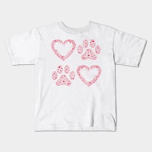 Red Animal Paw and Heart Kids T-Shirt